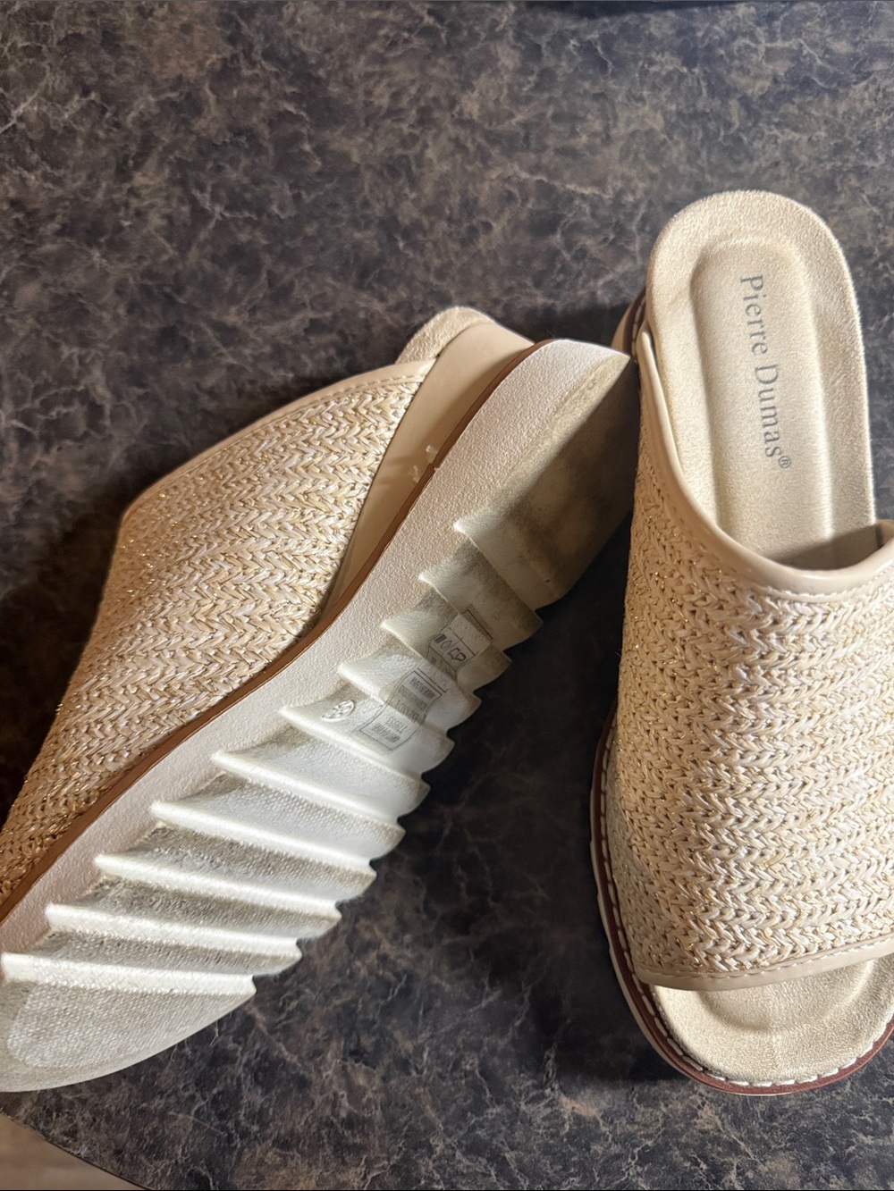 Pierre Dumas Cream Woven Wedge Mule Sandals
